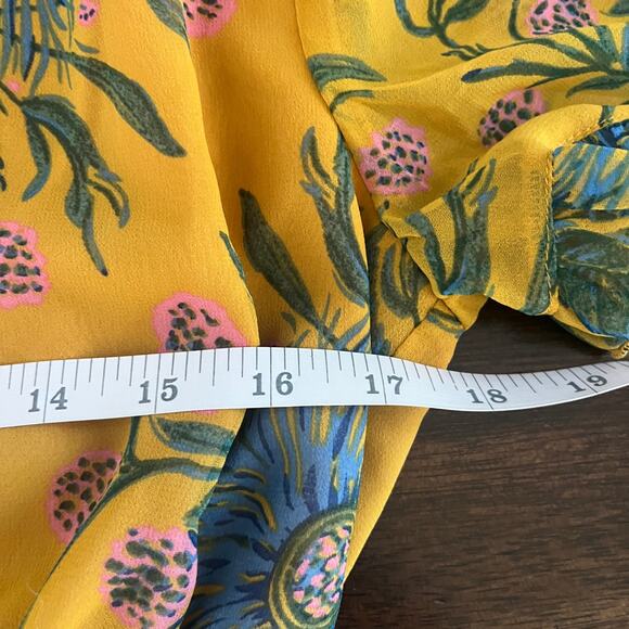 Madewell Sweetgrass Ruffle Sleeve Floral Mini Dress Painted Blooms Gold Size 2 - Picture 10 of 10